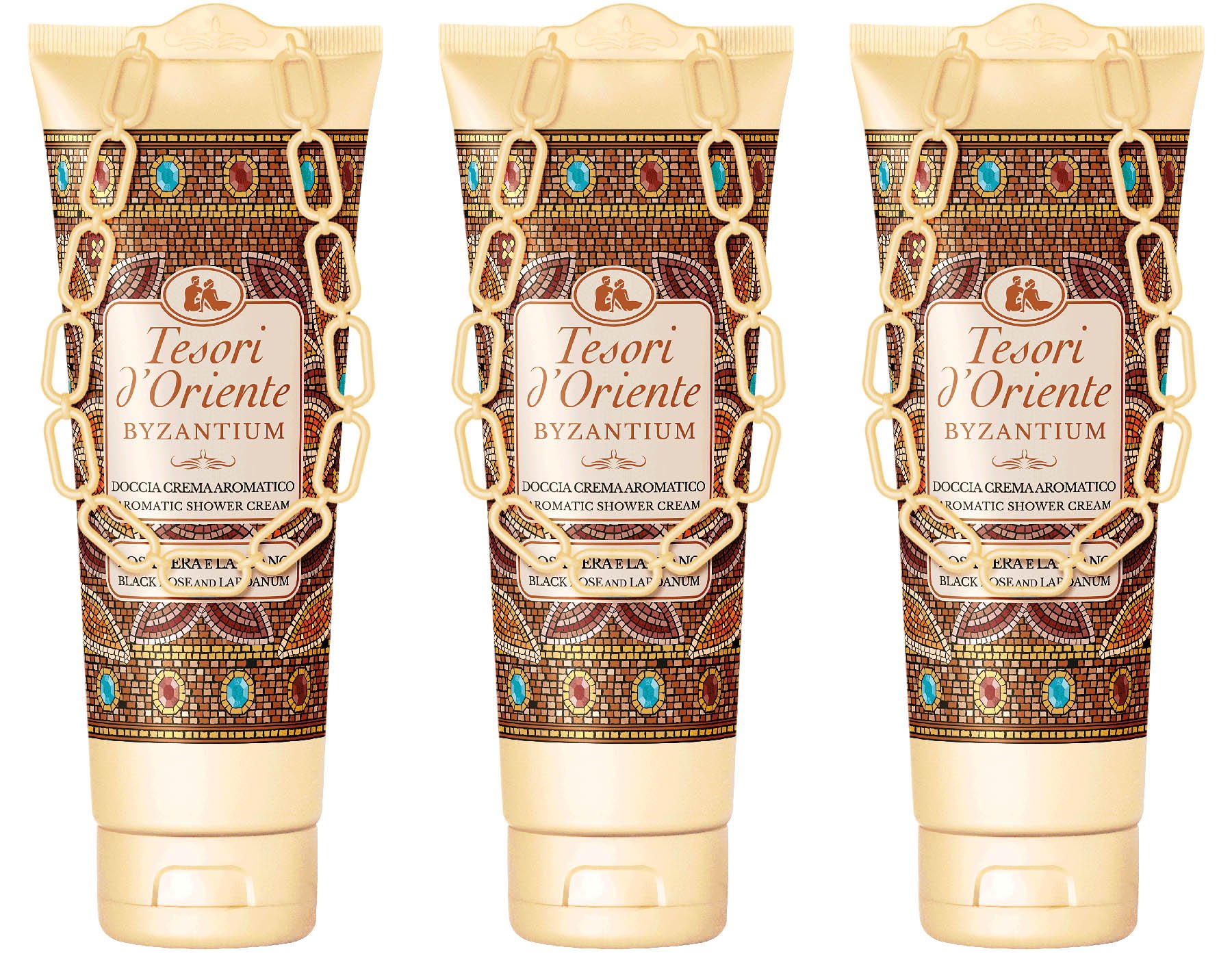 Tesori d'Oriente:"Byzantium" Aromatic Shower Cream, with Black Rose and Labdanum * 8.45 Fluid Ounce (250ml) Tubes (Pack of 3) * [ Italian Import ]