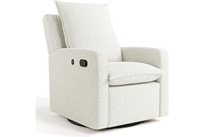 Storkcraft Timeless Recliner Glider with USB Charging Port (Ivory Boucle) - Ultimate Nursery Rocking Chair, Baby Glider Chair for Nursery, 360° Swivel Recliner, Plush Upholstery