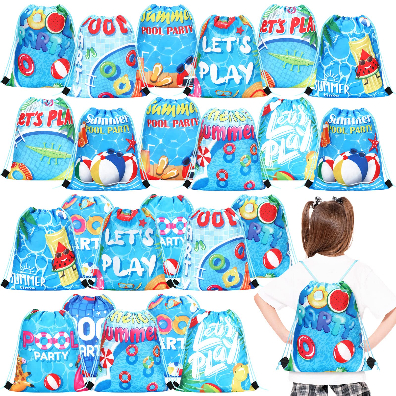 Photo 1 of Marsui 24 Pcs Pool Party Favor Drawstring Bags Gift Goodie Candy Favors Bags for Birthday Party Supplies
