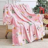 Edenleaf Christmas Blanket Soft Cozy Pink Throws with Snowman Snowflake Santa Claus and Xmas Trees Print, Fuzzy Warm Christmas Throw Blanket for Couch Bed Holiday Decorations Gifts 50"x60" (Pink)