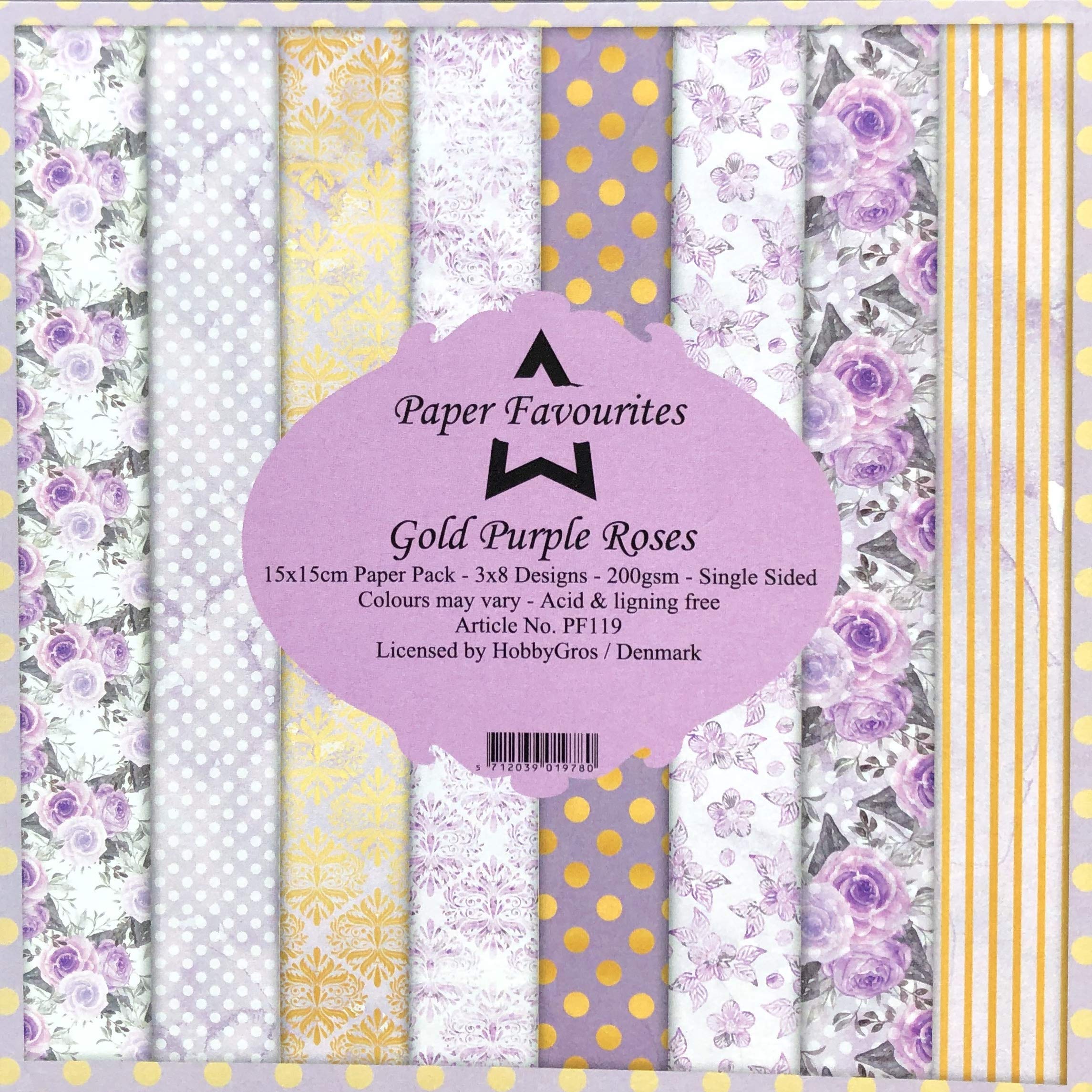 Dixi Craft Paper Favourites Gold Purple Roses 15cm x 15cm Paper Pad
