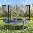 AOTOB 8FT 10FT 12FT 14 FT 15FT Trampoline with Safety Enclosure Net，Outdoor Trampoline with Basketball Hoop, Heavy Duty Jumping Mat and Spring Cover Padding for Kids and Adults, Storage Bag and Ladder
