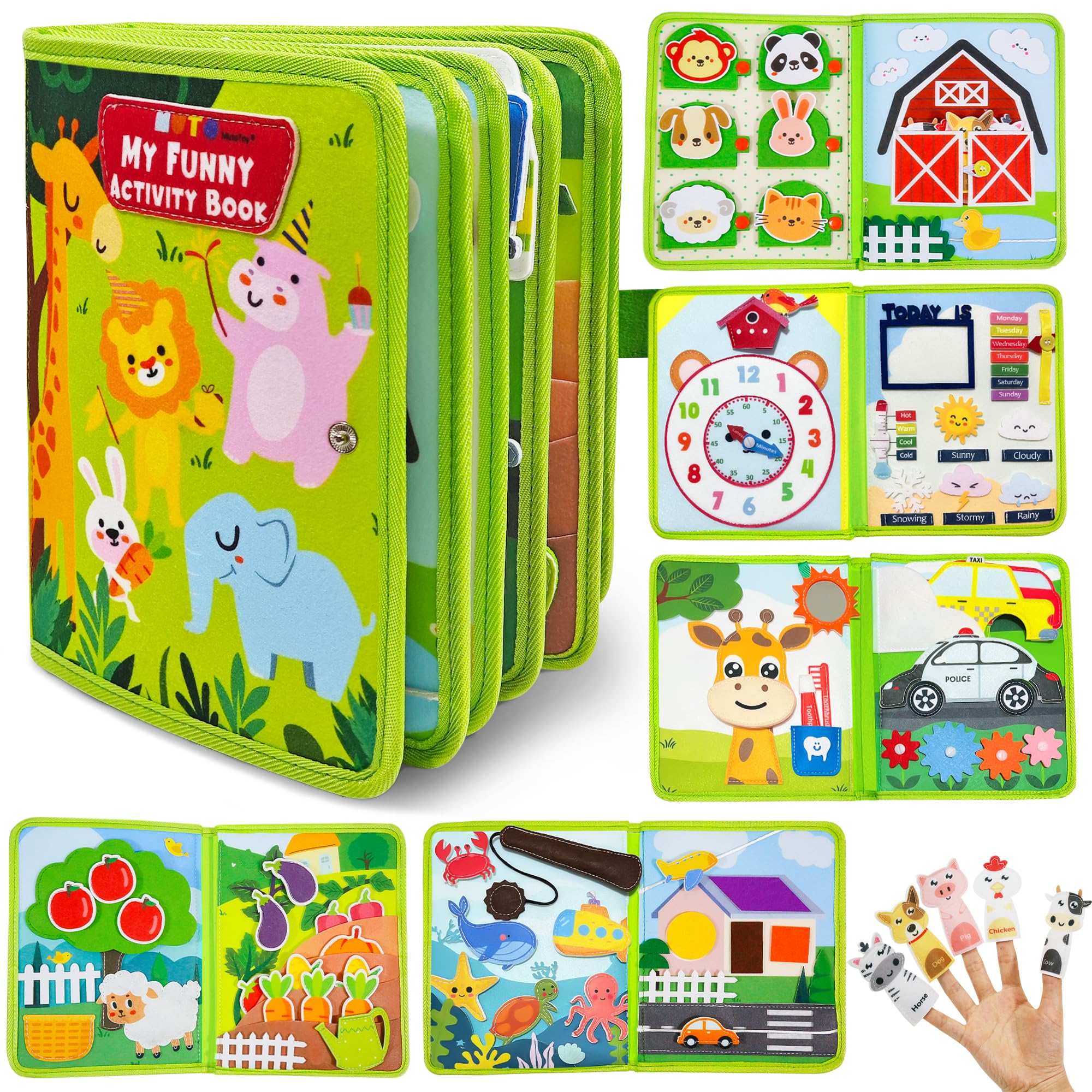 MutoToyยฎ Busy Book for 1 2 3 Year Old, 22 in 1 Montessori Busy Board for Toddlers with Life Skills, Matching, Sorting, Baby Travel Toys for Plane, for 1 2 3 4 Year Old Boys Girls