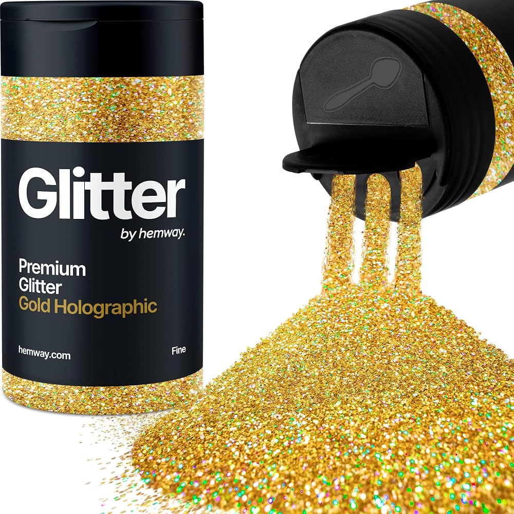 Hemway Holographic Gold Glitter Shaker 130g Fine Glitter 1/64" Flake