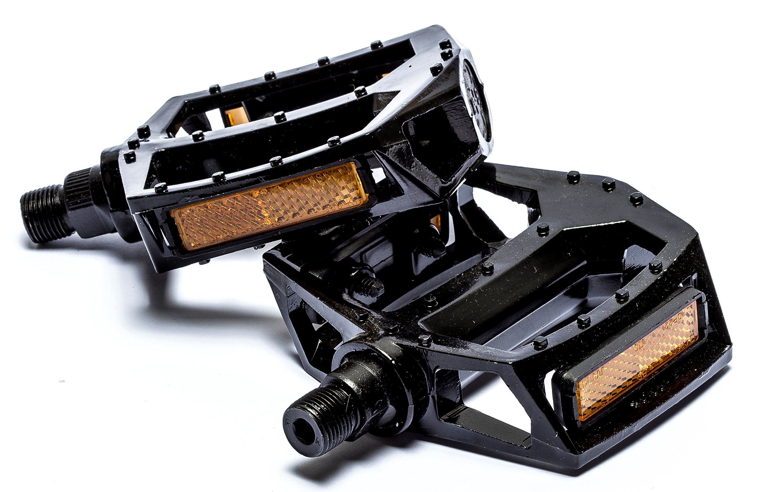 Sport Direct™ Flat-Platform 9/16" BMX/MTB Anti-Slip Reflective Black Alloy Pedals Conforms to BS6102/2 Road Traffic Standards.
