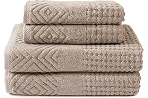 TEXERESILK Texere 100% Organic Cotton Diamond Jacquard 700 GSM Luxury Bath Towel Sets - Ultra Soft and Absorbent Hotel and Spa Quality (Diamond, Oxford Tan, 2 Bath & 2 Hand Towels)