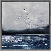 SIGNWIN Framed Canvas Wall Art Birds Flying Over a Deep Blue Lake and Mountains Landscape Wilderness Oil Painting Abstract Rustic Scenic Dramatic for Living Room, Bedroom, Office - 16x16 inches