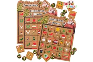 JOYIN 30 Players Christmas Bingo Game Kraft Classroom Family Large Group Holiday Party Games