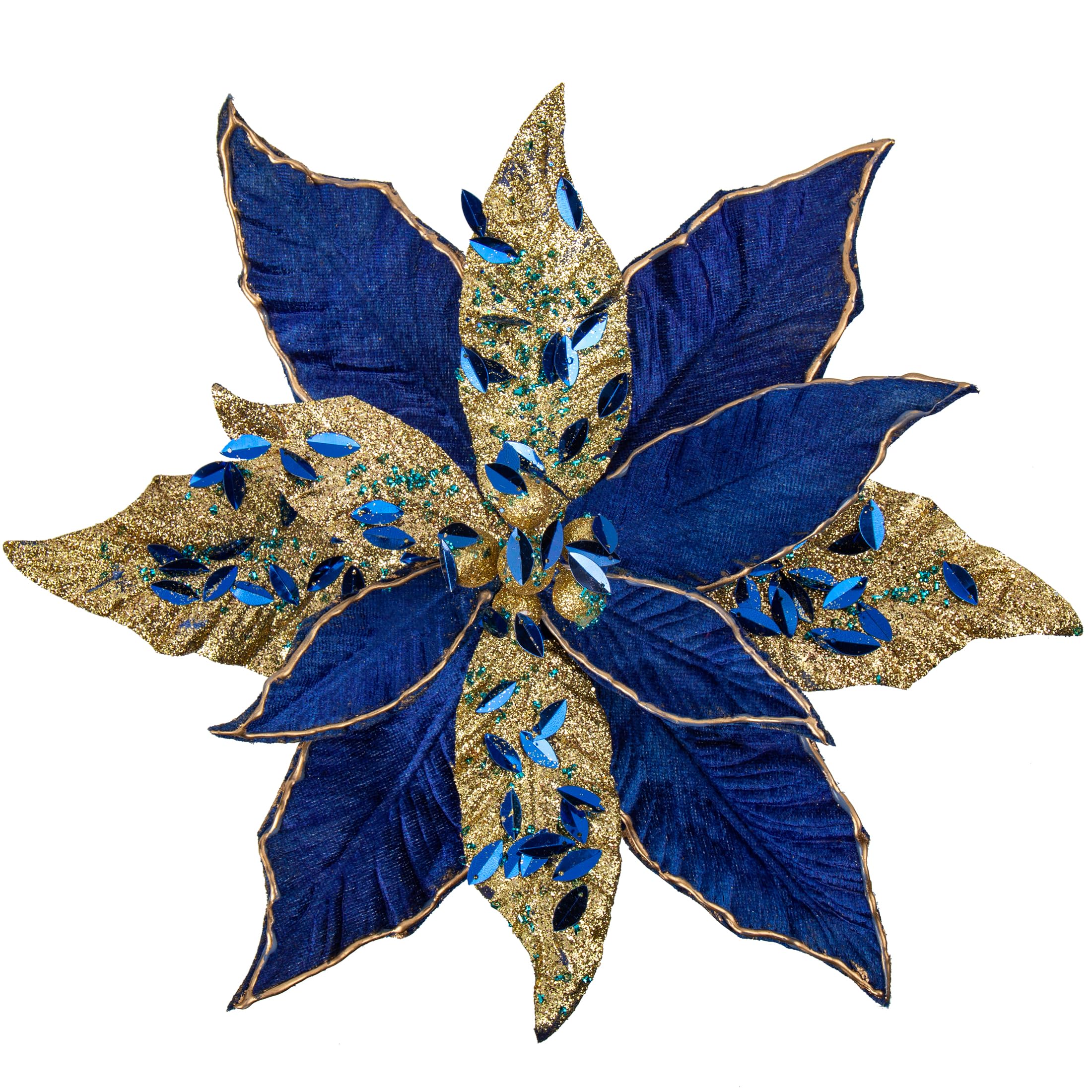 4PCS Large Glitter Poinsettia Flowers Picks 12"/30cm Blue Artificial Christmas Flowers with Long Stem Velvet Flower Christmas Tree Decorations for Xmas Tree Ornaments Wedding New Year Halloween