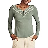 Lucky Brand Womens Embroidered Mesh Yoke Henley