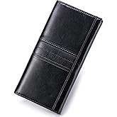 SCHLATUM Slim Wallets for Women RFID Blocking Long Ladies Wallet Bifold Womens Leather Wallet with Coin Pocket ID Window, Black