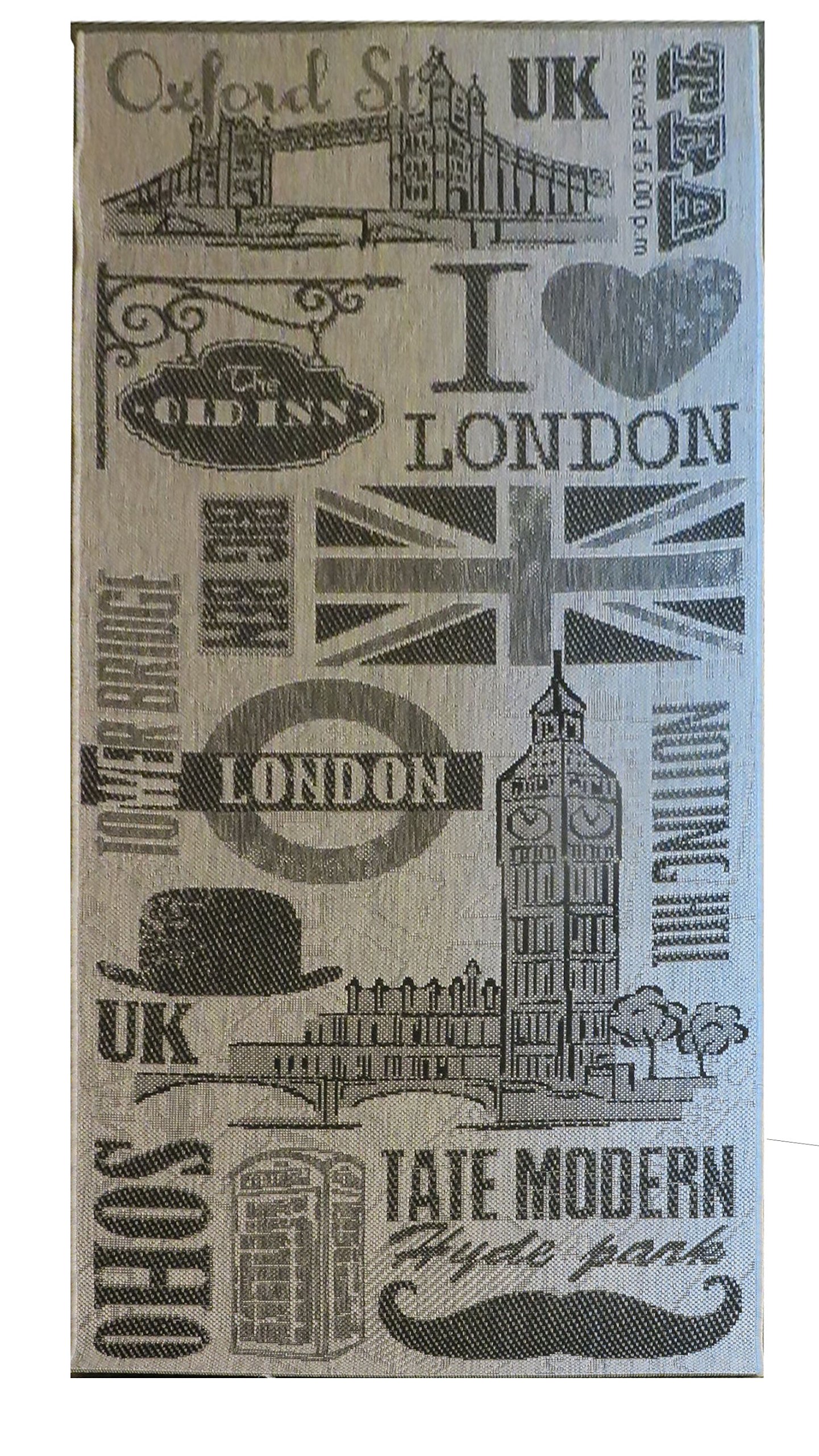 ASPECT 80 x 200 cm Polypropylene Nostalgic Collection/London Features Flatweave Indoor/Outdoor/Kitchen Runner Rug, Grey