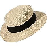 Lanzom Sun Hats for Women Wide Brim Straw Boater Hat Foldable Packable Beach Hat for Summer Fit Size 6 8/7-7 1/4