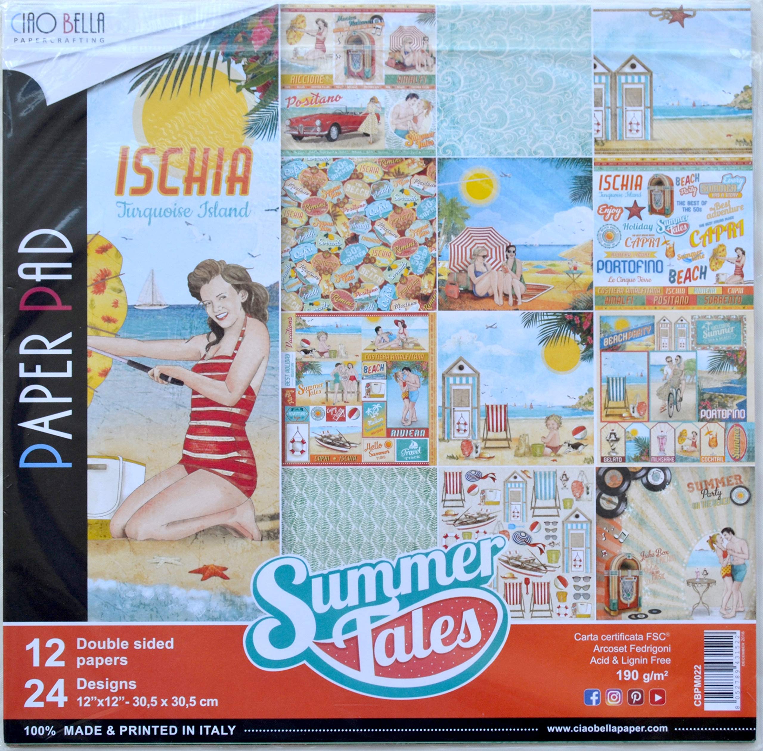 CIAO BELLA PAPER Pap Pack PKG, Summer Tales, 12 Designs/1 Each, One Size