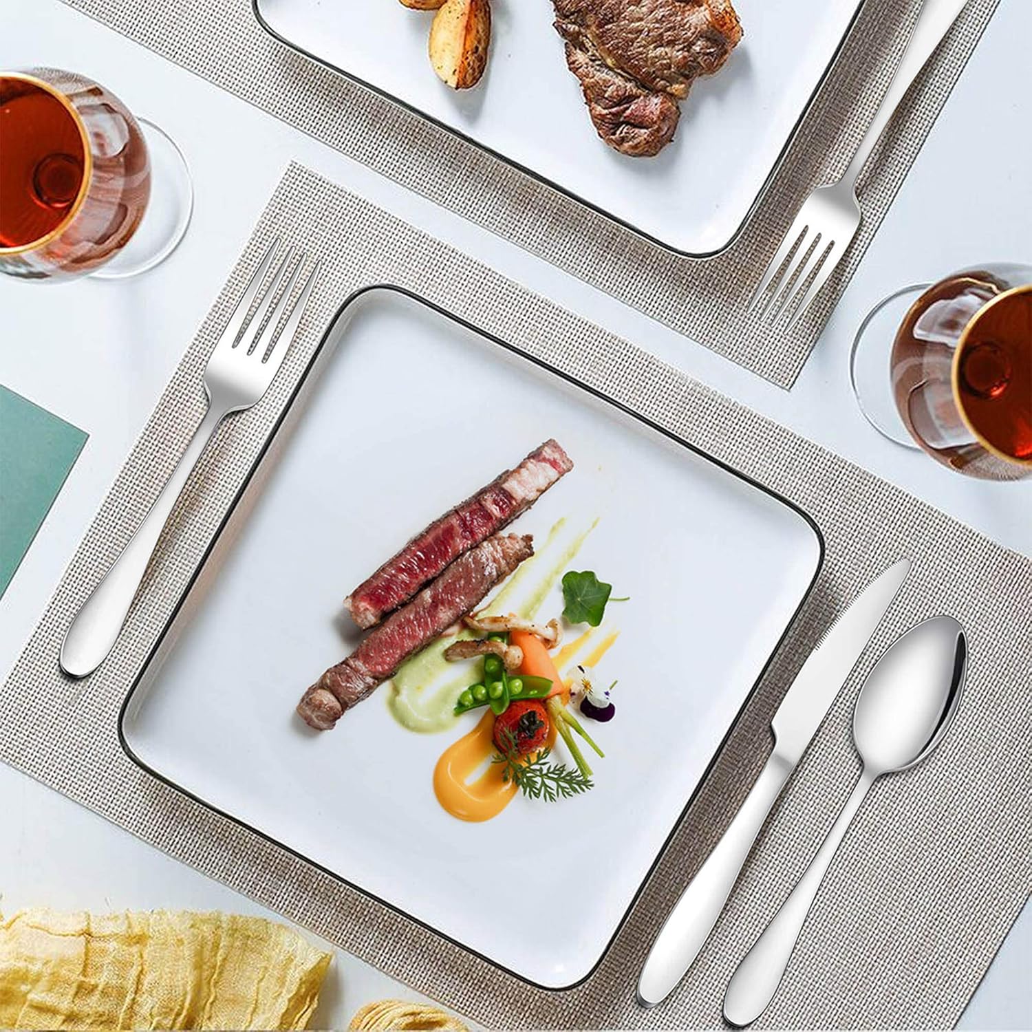  | LIANYU 48-Piece Silverware Set with Steak Knives, Stainless Steel Flatware Cutlery Set for 8, Eating Utensils Tableware Include Forks Knives Spoons, Dishwasher Safe: Flatware Sets