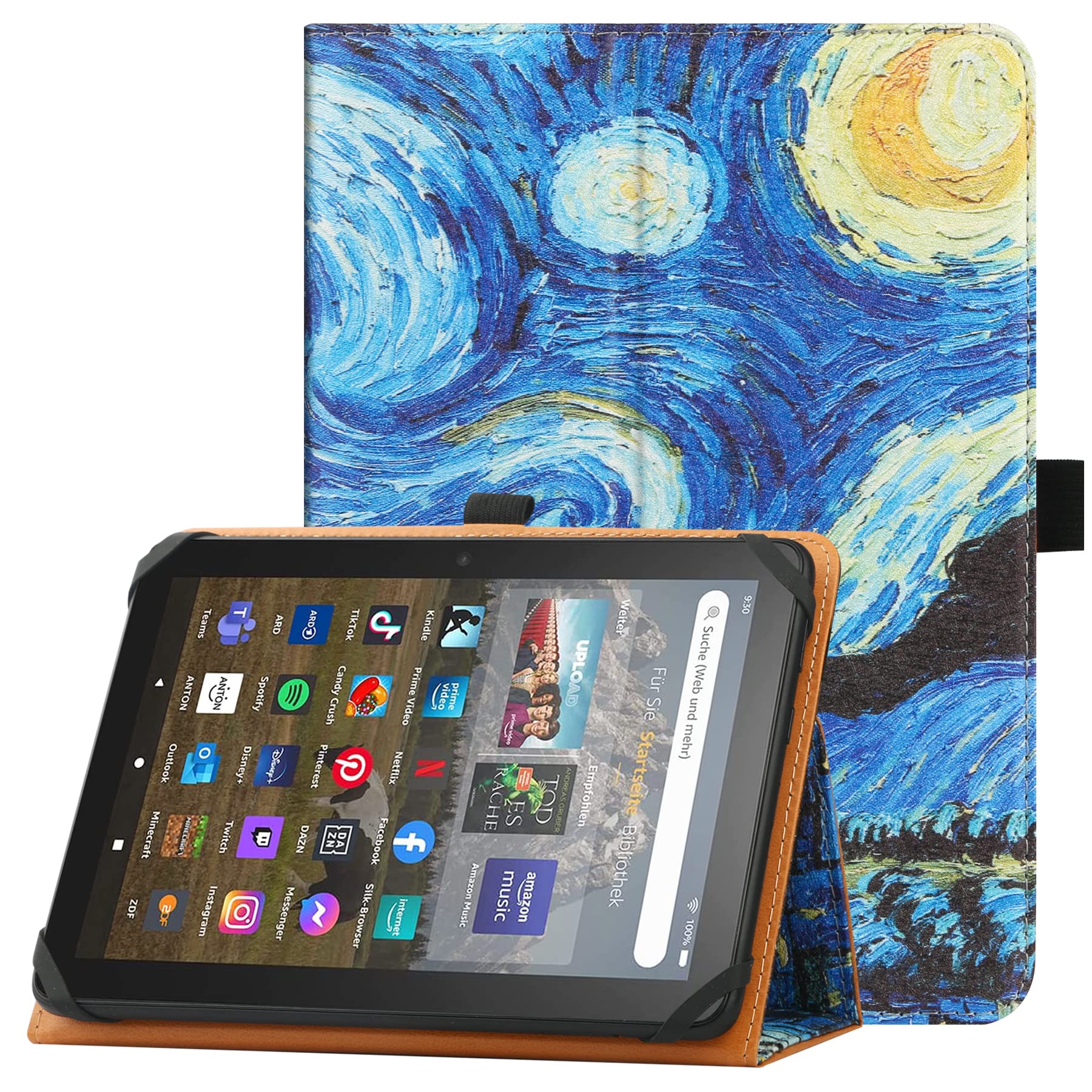 HGWALP Universal Case for 7" & 8" Tablet, Stand Folio with Adjustable Fixing Silicon Band and Stand - Starry Sky — image 1