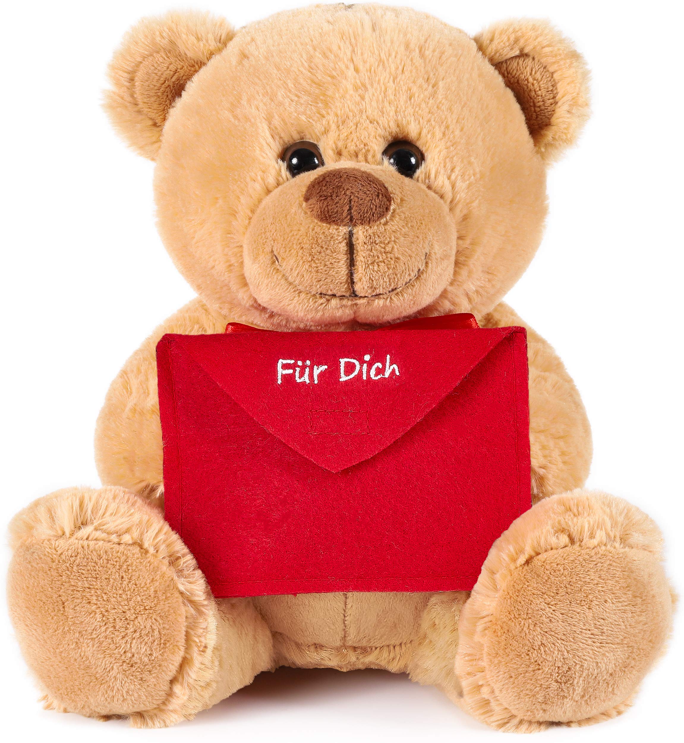BRUBAKER Teddy Plush Bear with Red Envelope - Für Dich - 10 Inches (25 cm) - Cuddly Toy - Brown - Light Brown