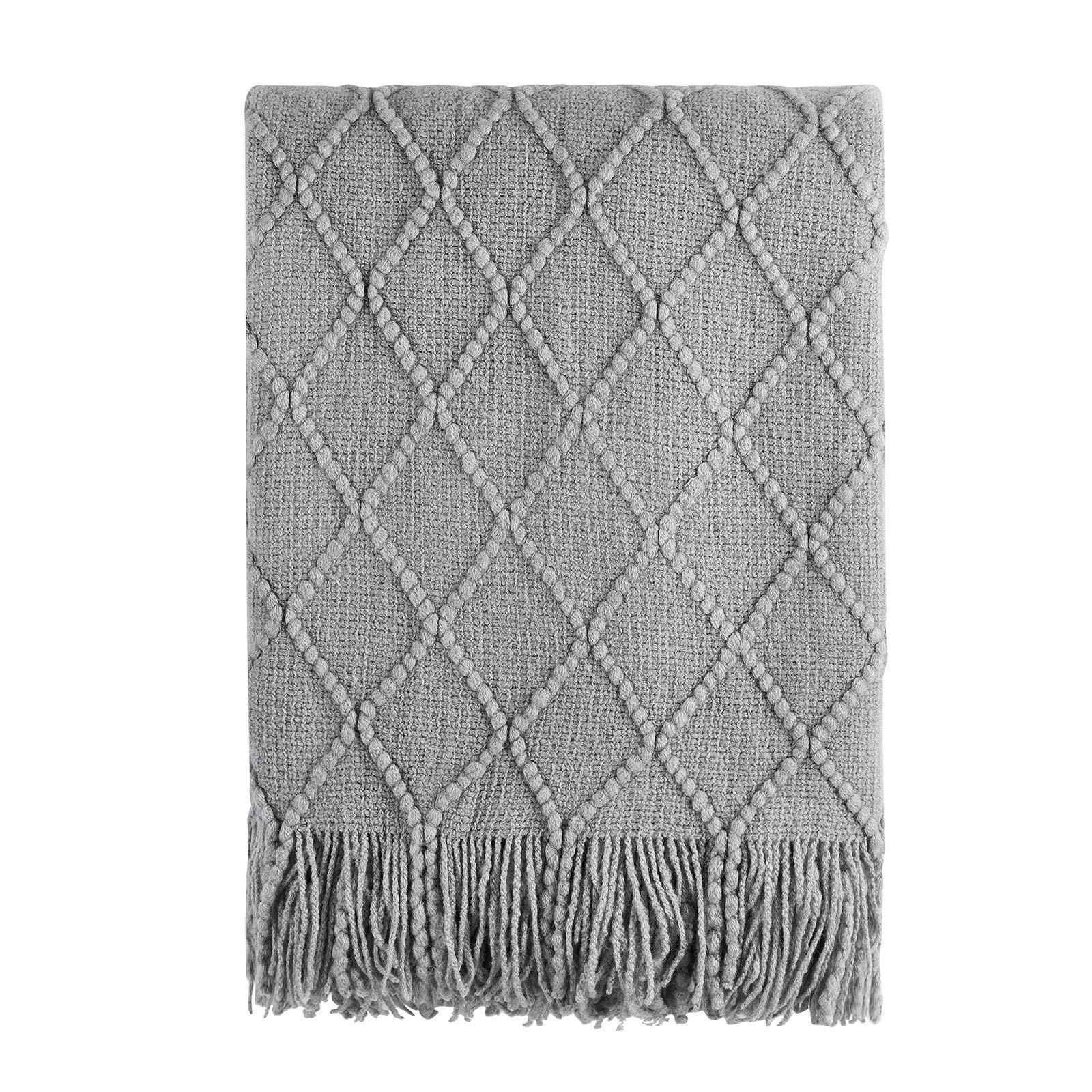 BOURINA Textured Solid Soft Sofa Throw Couch Cover Knitted Decorative Blanket,Light Grey, 127x152cm — image 1