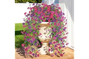 Der Rose 4Pcs Artificial Hanging Flowers for Outdoors Uv Resistant Faux Silk Purple&Fuchsia Hanging Flowers 29.5'' Trailing F