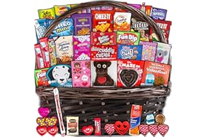 CRAVEBOX Valentine's Day Gift Basket (45ct) Snacks Chocolates Candy Filled Wrapped Assortment Variety Bundle Present Kids Adults Boy Girl Friend Student College Husband Wife Boyfriend Girlfriend Love Niece