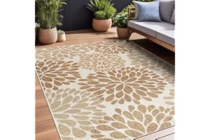 Beverly Rug Outdoor Rug 8x10 Modern Exotic Tropical Leaf Area Rugs for Indoor and Outdoor Patio Deck Porch Garden Water Resistant Washable Outside Carpet (8 x 10 Beige)