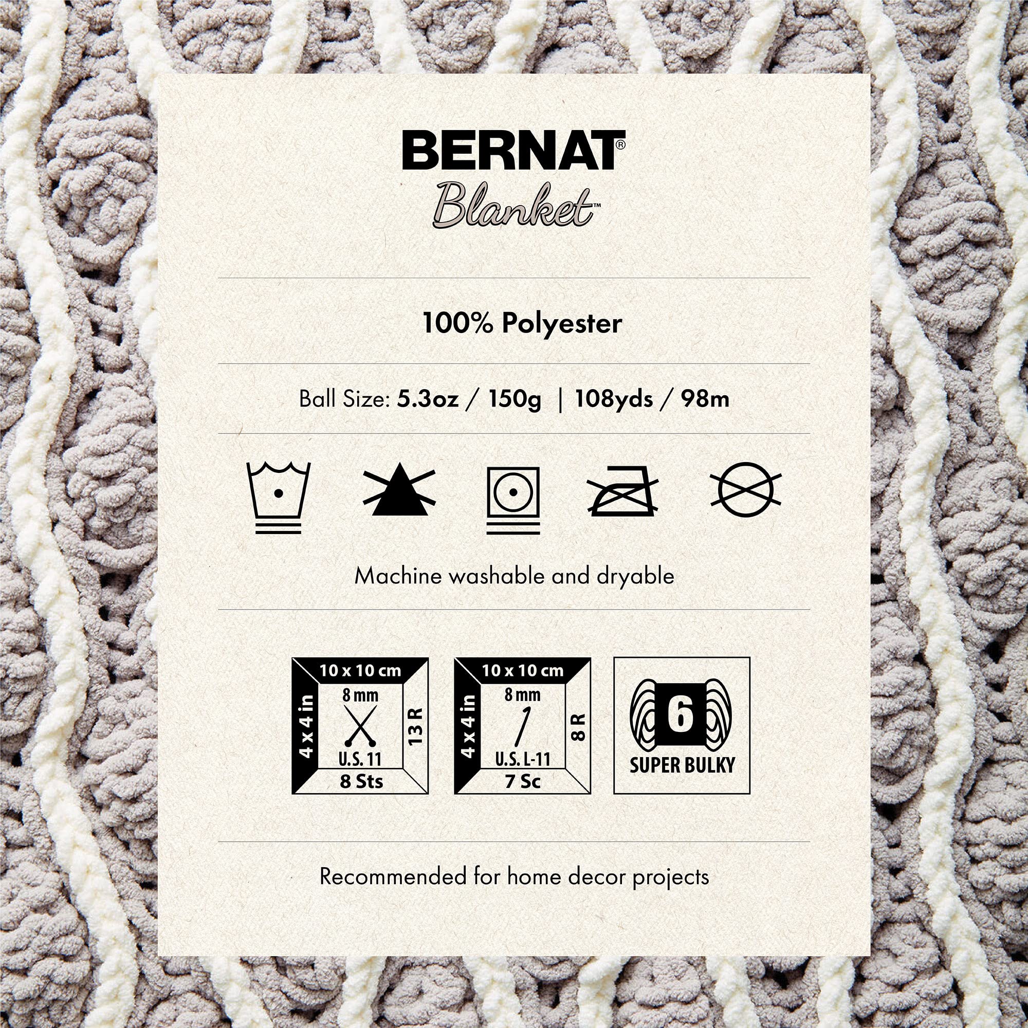 Bernat Blanket Taupe Yarn - 3 Pack of 150g/5.3oz - Polyester - 6 Super Bulky - 108 Yards - Knitting/Crochet