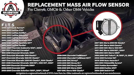 Amazon Com Mass Air Flow Sensor Compatible With Chevy Cadillac Gmc Other Gm Vehicles Silverado Suburban Tahoe Yukon Xl Sierra Escalade Esv 5 3l 6 0l 4 8 Replaces 25168491 Af10043 25318411 Automotive