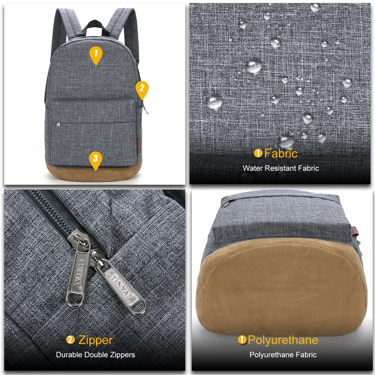 Tinyat College Bookbag Laptop Backpack Stylish School Bag Hiking Daypack Rucksack T101, Grey