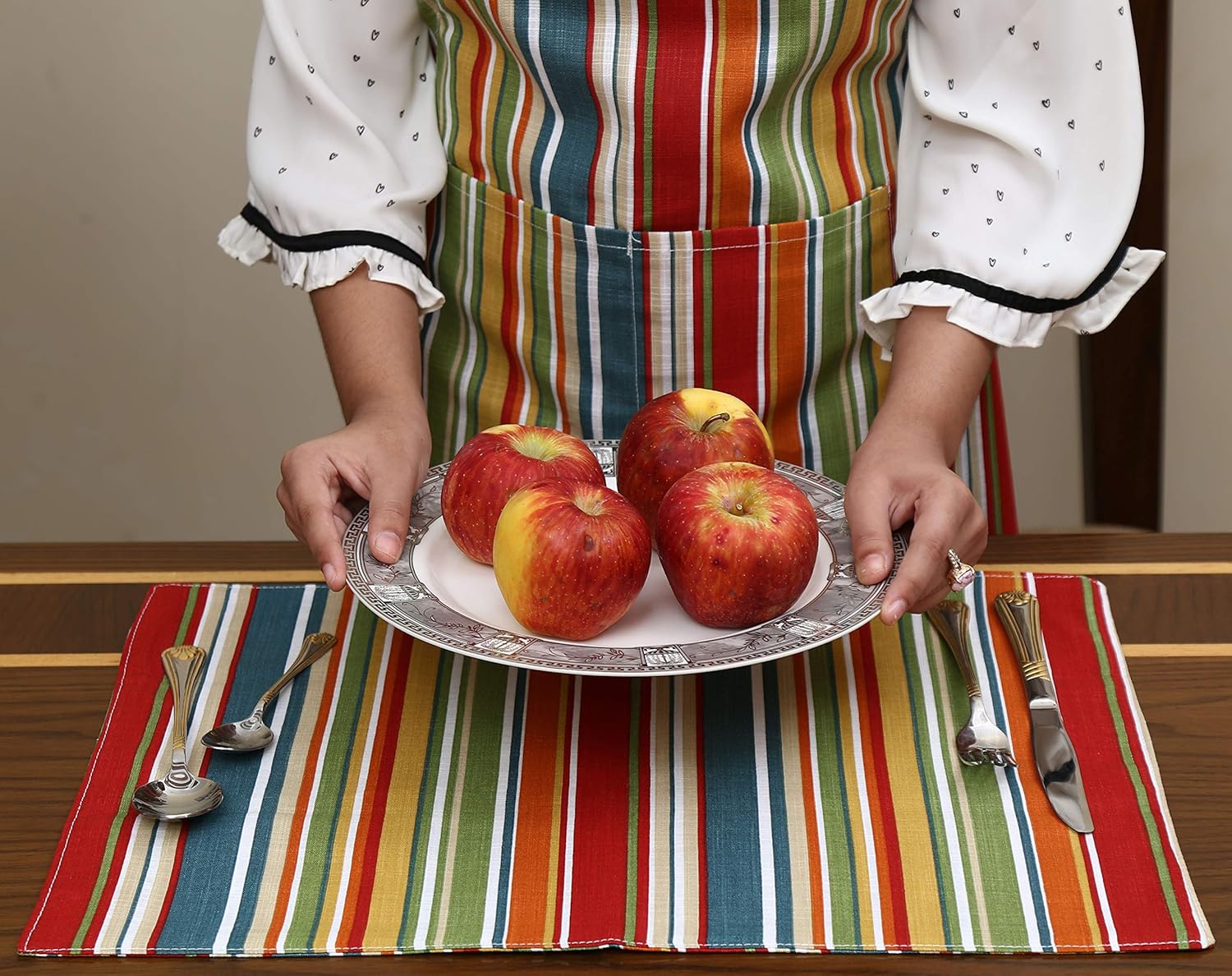 Ruvanti Placemats for Dinning Table .100% Cotton Woven (13x19 “) Place mats Set of 6. Red & Fall Multi Stripe Woven Table Mats Farmhouse Spring Cloth Tablemats for Christmas/Thanksgiving Dinners.: Home & Kitchen