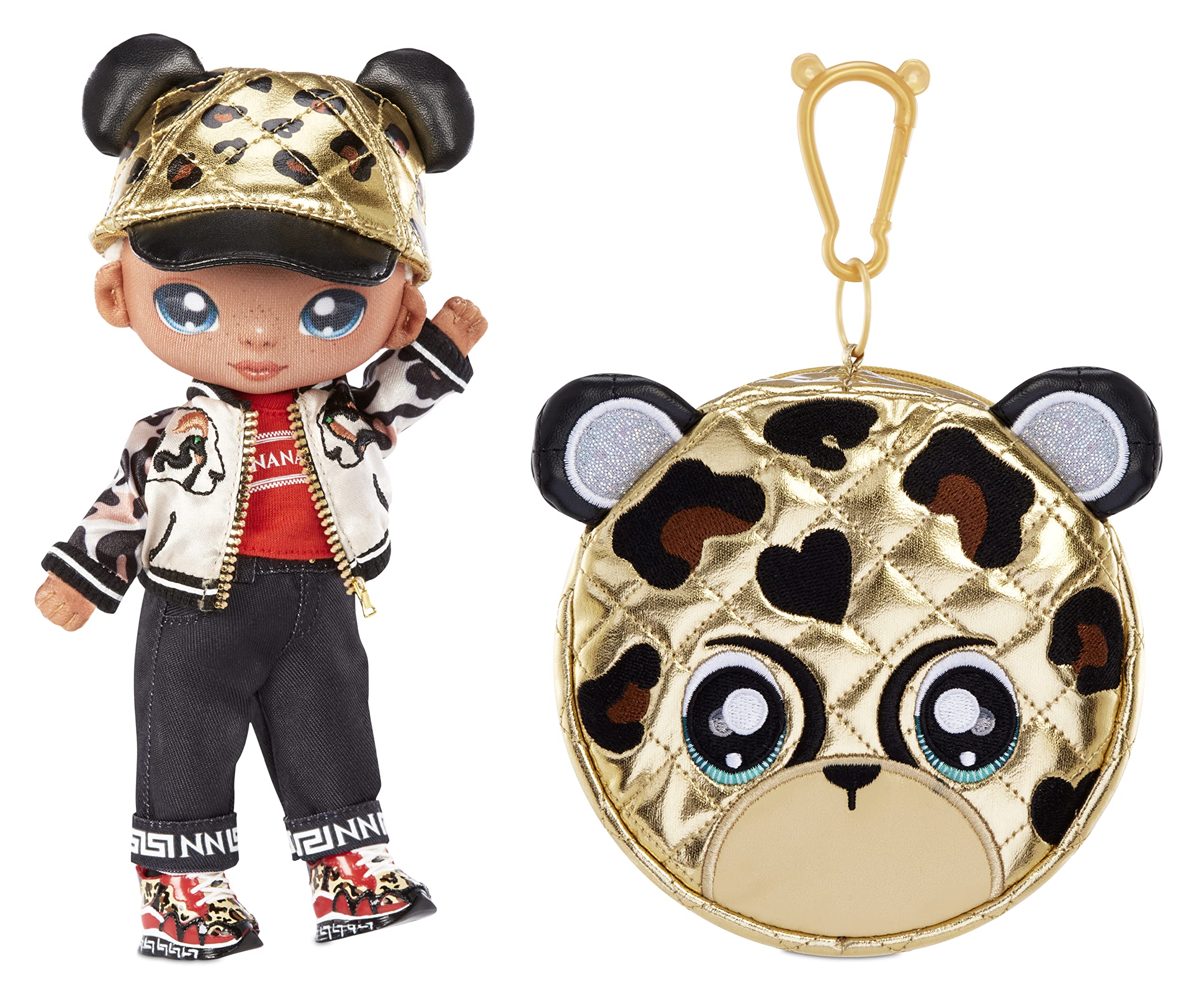 Na Na Na Surprise 579298EUC Glam Series 2-Gianni Wilde Inspired Soft Plush Fashion Doll with Blonde Cheetah Print Hair & Metallic Animal Clip-On Purse-Collectable-Gift for Kids Ages 5+