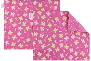 FUN KINS Funkins Reusable Cloth Placemats for Kids & Lunch Boxes | Reusable, Eco-Friendly | 15"x13", 2-ply, Thick, Absorbent, Machine Washable | Set of 2 Placemats (Pink Butterflies)