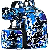 WZLVO 3PCS Soccer Backpack for Boys, 17" Cool UV Printing Kids Bookbag/School Bag with Lunch Box & Pencil Bag for Elementary to Middle - Dynamic Soccer Kick
