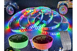 Ydzwavui Ultra - Bright 4PCS 17.5" 5 Rows RGB Dream Color Chasing LED Wheel Lights with Bluetooth Remote and Stunning Dynamic Tire Ring Lighting Effects for Car Truck SUV Pickup Strobe Flashing Light
