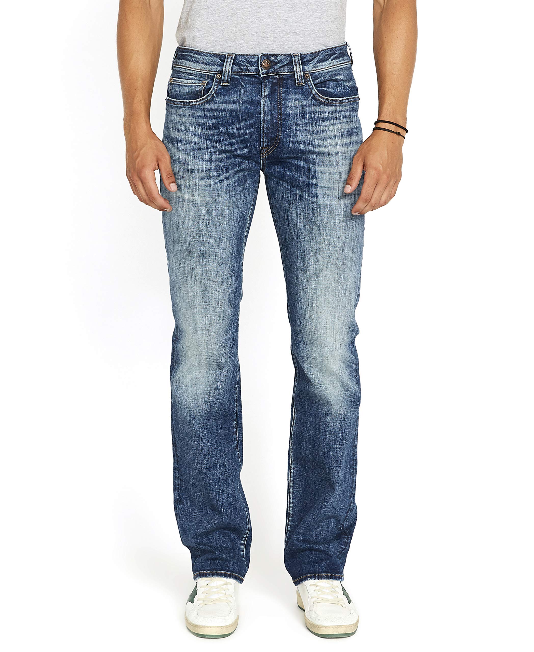 Buffalo David Bitton Men’s Relaxed Straight Driven Jeans, Authentic and Sanded Indigo, 36W x 32L
