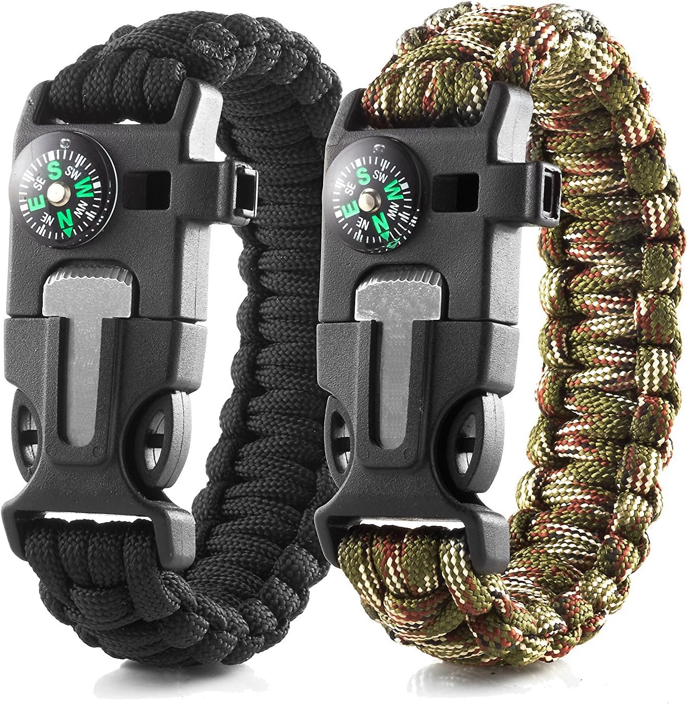 YOMOSI Survival Paracord Bracelet,5 in 1 Emergency Outdoor Survival Kit-Embedded Compass,Fire Starter,Emergency Knife,Whistle,Rescue Rope for Hiking&Camping
