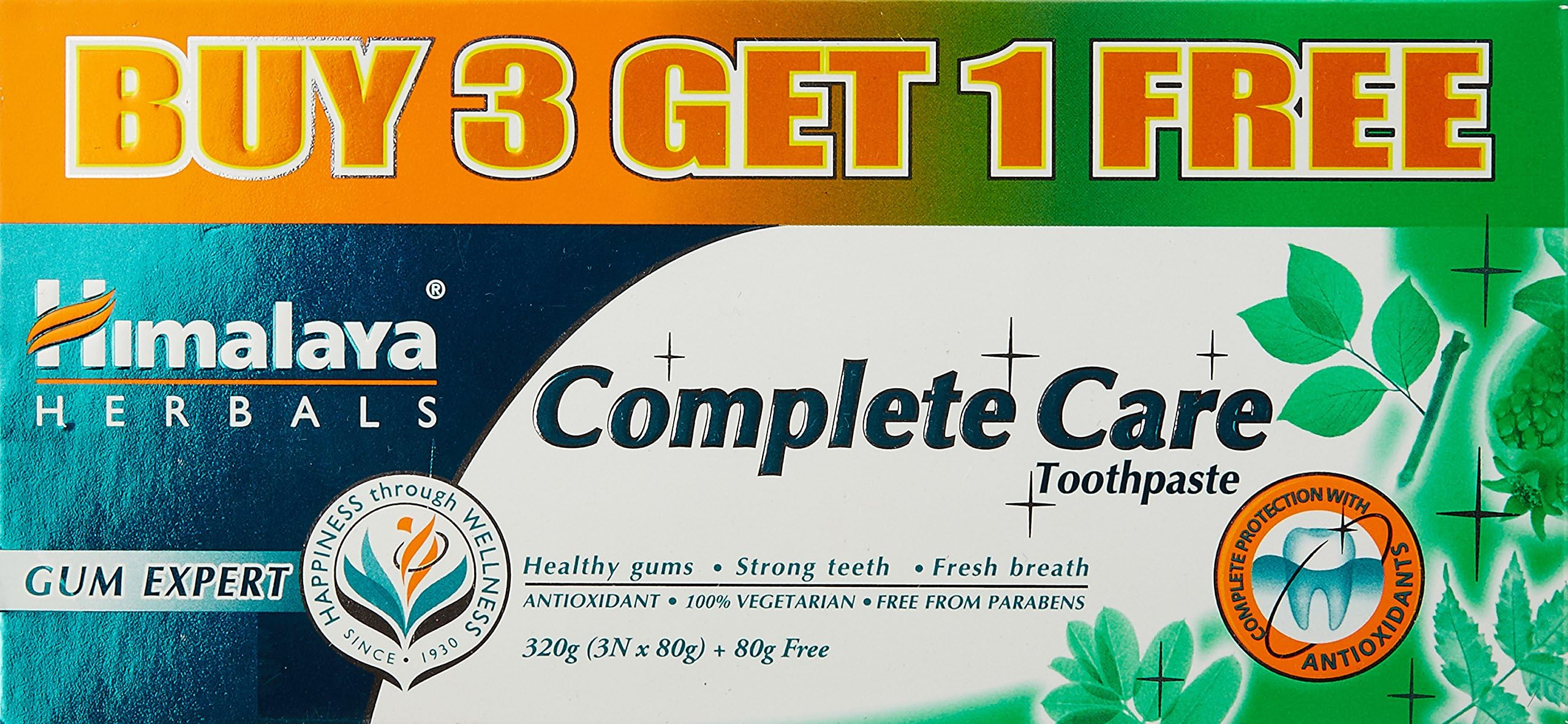 Himalaya Complete Care Toothpaste | For Healthy Gums & Strong Teeth | With Neem, Miswak & Triphala | 80g | Buy 3 Get 1 Free