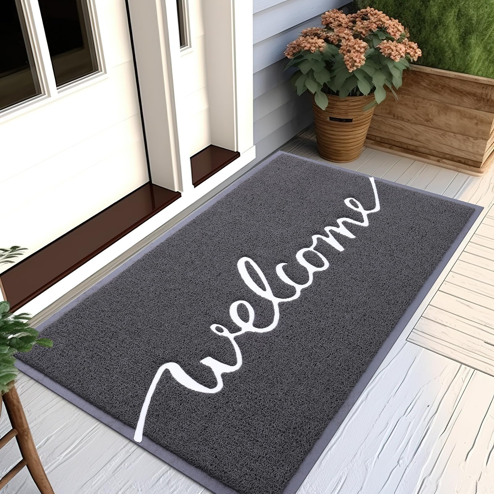 Homaxy Welcome Door Mat, Dirt Trapper Doormats Non-Slip Low Profile Durable Door Mat for Outdoor, Indoor, Entrance, Patio, Front Back Door — (80 x 120cm, Grey)