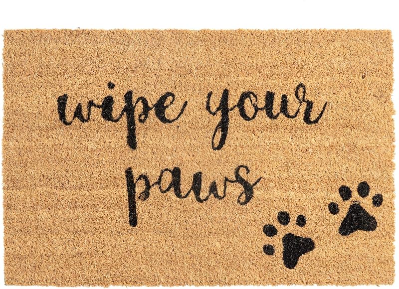 Nicola Spring Coir Door Mat Paw Design 60 x 40cm Non Slip Backing