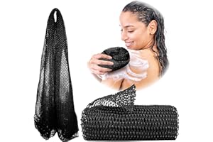 Adeton African Net Sponge, Authentic, with Knots, Exfoliating Bath Wash Cloth, Real Sapo, Black Owned, Long Sponge, Body Exfoliator, Shower Accessories, Back Foot Scalp Scrub Dead Skin Remover (Black)