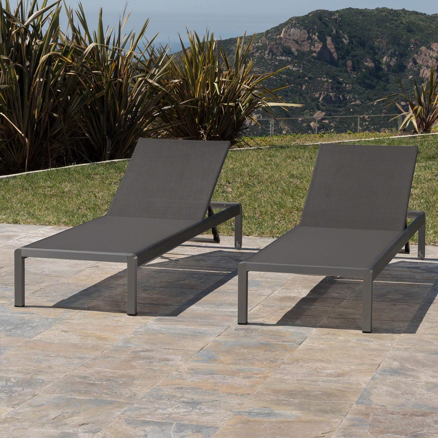 Christopher Knight Home Cape Coral Outdoor Aluminum Chaise Lounges with Mesh Seat, 2-Pcs Set, Grey / Dark Grey : Garden & Outdoor