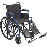 Drive Medical Blue Streak Foldable Wheelchair, Leg Rests, 16" Seat | Foldable Wheelchair Offers Padded Comfort with Durable Construction, Desk Arms and Elevating Leg Rests for Easy Mobility