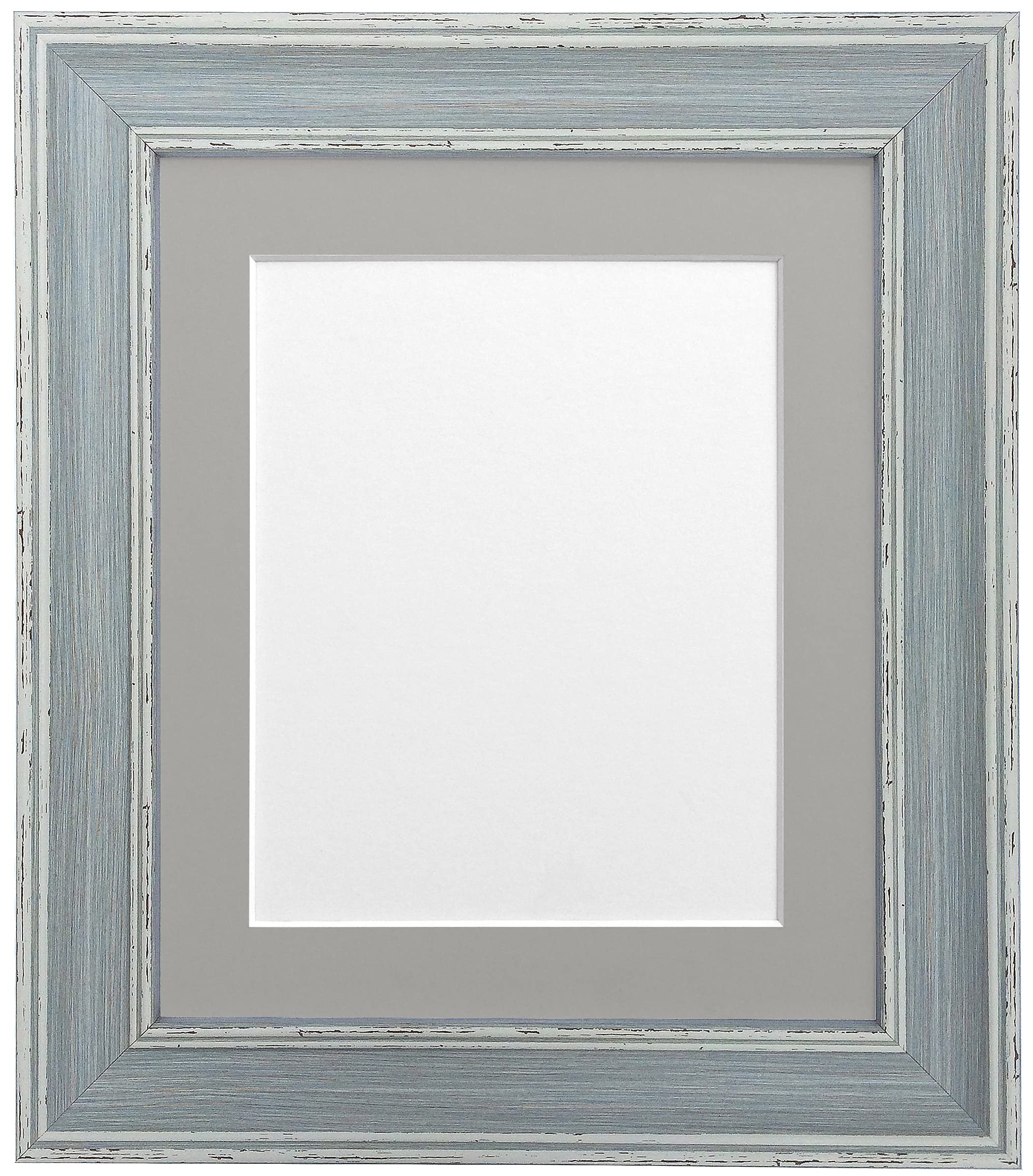 FRAMES BY POST Scandi Vintage Picture Photo Frame, Recycled Plastic, Distressed Blue with Dark Grey Mount, 40 x 50 cm Image Size 15 x 10 Inch