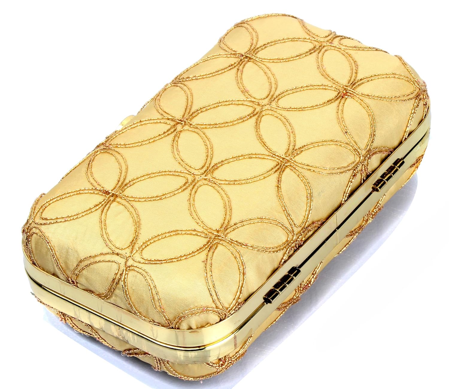 mammon women's bridal clutch with golden sling (bridal-gold-circle)