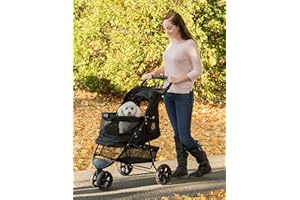 PET GEAR INC Pet Gear No-Zip Special Edition 3 Wheel Pet Stroller for Cats/Dogs, Zipperless Entry, Easy One-Hand Fold, Removable Liner, Cup Holder, Onyx