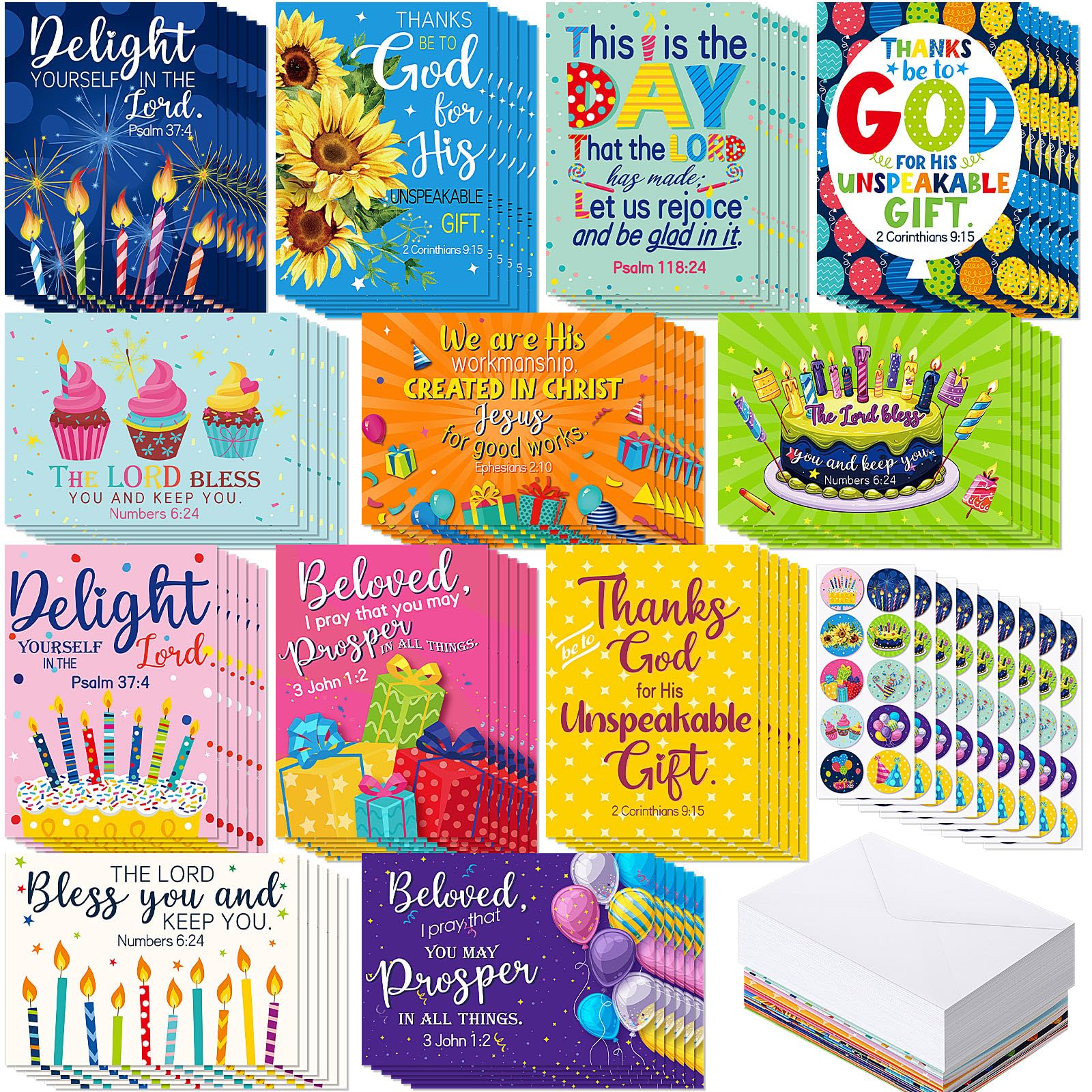 Photo 1 of Motiskyy 120 Pack Religious Christian Birthday Cards Bulk with Scripture Bible Verse 4.5 x 6.2 Inch Assorted Christian Blessings Greeting Cards for Birthday with Envelopes and Stickers(Classic Style)