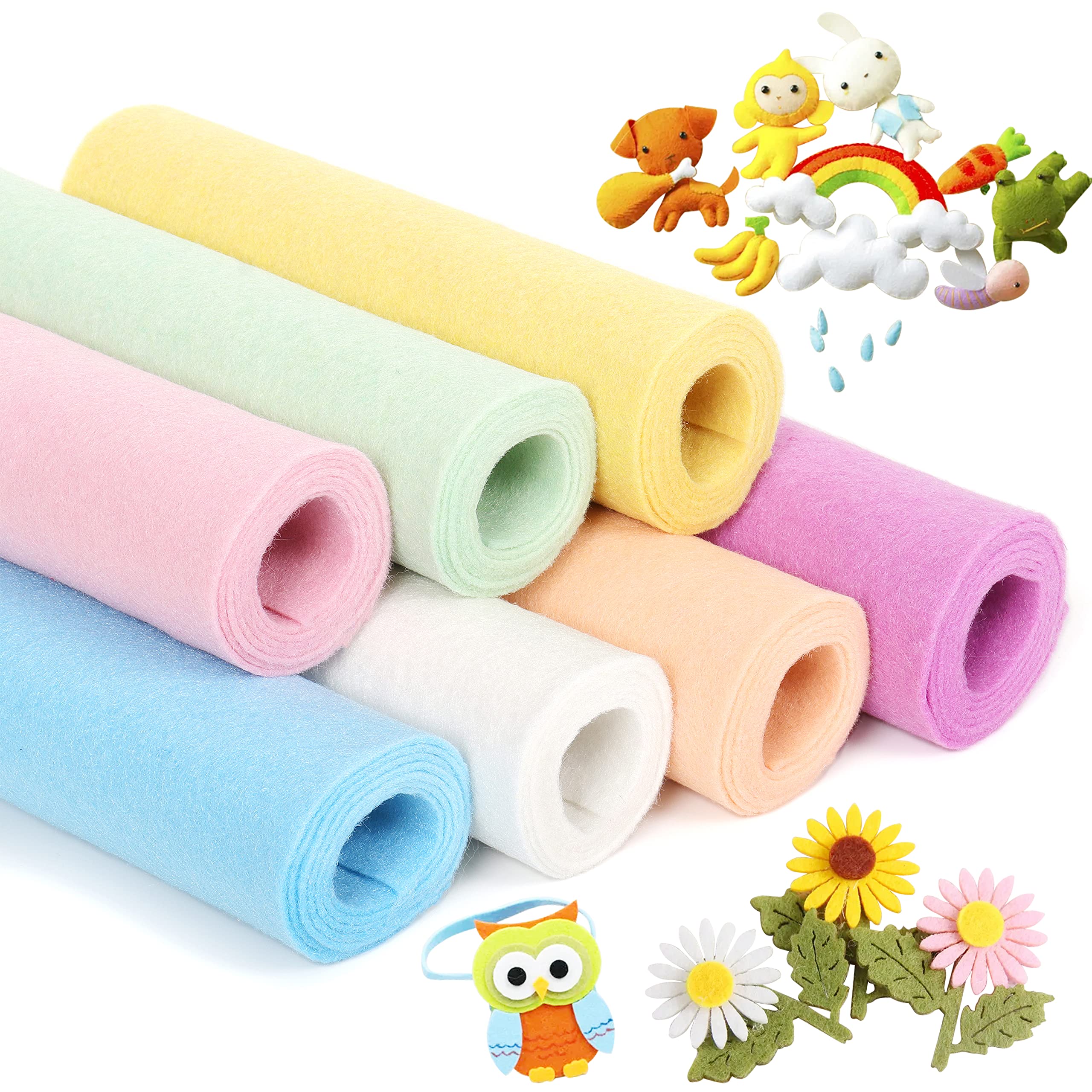ZAIONE Felt Fabric Sheets Bundle: Pastel Color Soft 7 Rolls 21x90cm Assorted Color Craft Fabric for DIY Craftwork Sewing Patchwork