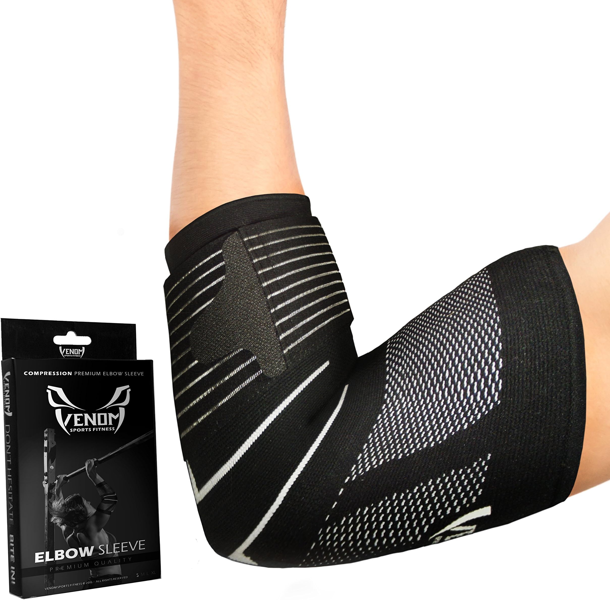 Venom Strapped Elbow Brace Compression Sleeve - Elastic Support, Tendonitis Pain, Tennis Elbow, Golfer's Elbow, Arthritis, Bursitis, Basketball, Baseball, Golf, Lifting, Sports, Men, Women (XXL)
