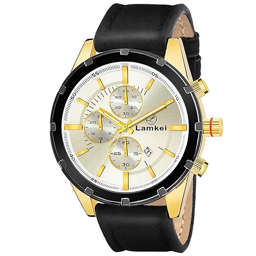 Imported Chronograph Display Silver Dial Black Leather Strap Mens Watch  LMK-0047