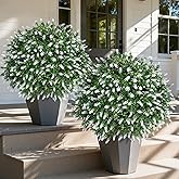 HyeFlora 26'' Artificial Topiary Boxwood Ball Trees with Lavender 2 Pack Fake Plants for Outdoor Indoor Artificial Shrubs with Ground Spike UV Resistant Fake Bushes for Front Porch Garden (White)