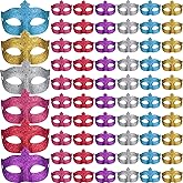 Sanwuta 60 Pcs Mardi Gras Masks Masquerade Mask Bulk Glitter Shining Half Face Masks Multicolor Masks Masquerade Party Decor Costume Accessory Props